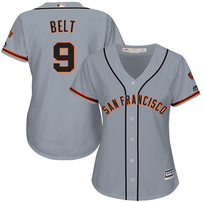 Giants #9 Brandon Belt Grey Road Women's Stitched MLB Jersey