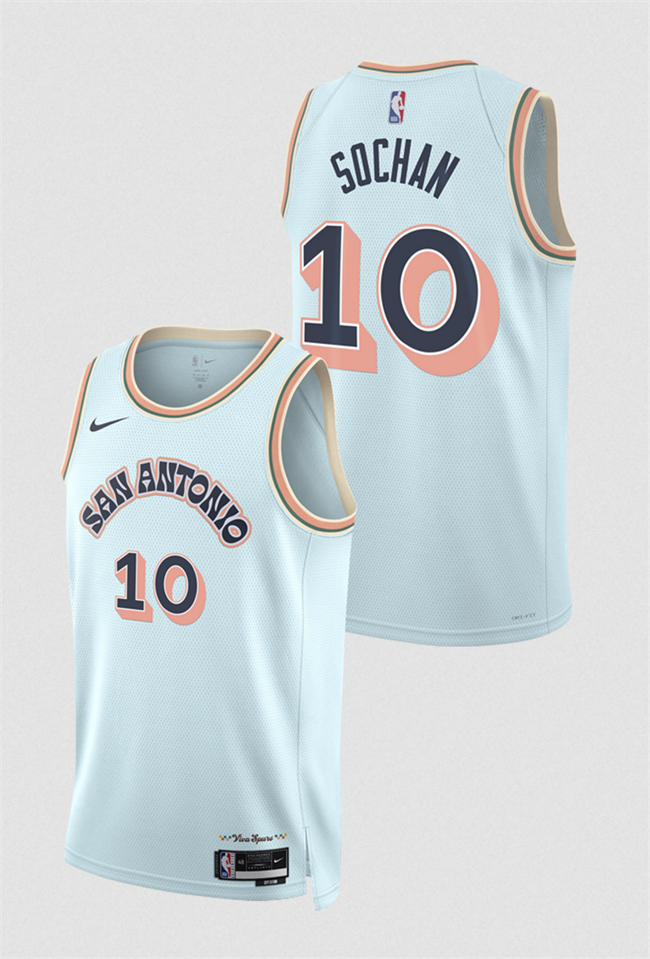 Men's San Antonio Spurs #10 Jeremy Sochan Light Blue 2024 25 City Edition Stitched Basketball Jersey Men's San Antonio Spurs #10 Jeremy Sochan Light Blue 2024 25 City Edition Stitched Basketball Jersey