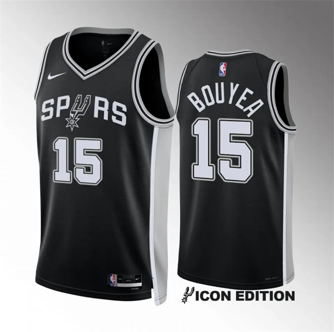 Men's San Antonio Spurs #15 Jamaree Bouyea Black 2022 23 Icon Edition Stitched Basketball Jersey Men's San Antonio Spurs #15 Jamaree Bouyea Black 2022 23 Icon Edition Stitched Basketball Jersey