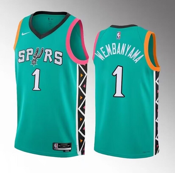 Men's San Antonio Spurs #1 Victor Wembanyama Teal 2022 23 City Edition Swingman Stitched Basketball Jersey Men's San Antonio Spurs #1 Victor Wembanyama Teal 2022 23 City Edition Swingman Stitched Basketball Jersey