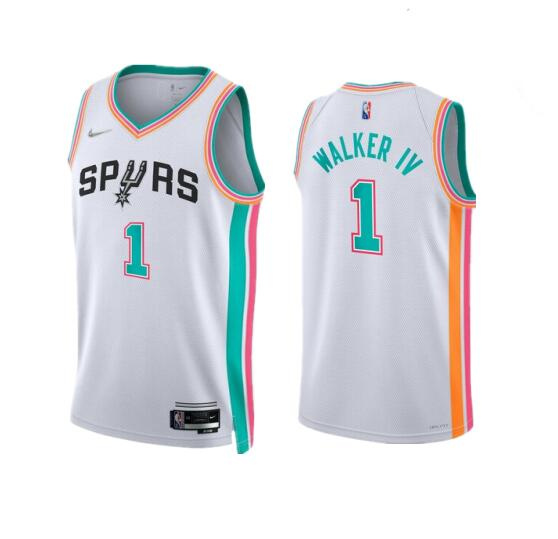 Men's San Antonio Spurs #1 Lonnie Walker IV 2021 22 White City Edition Stitched Jersey Men's San Antonio Spurs #1 Lonnie Walker IV 2021 22 White City Edition Stitched Jersey