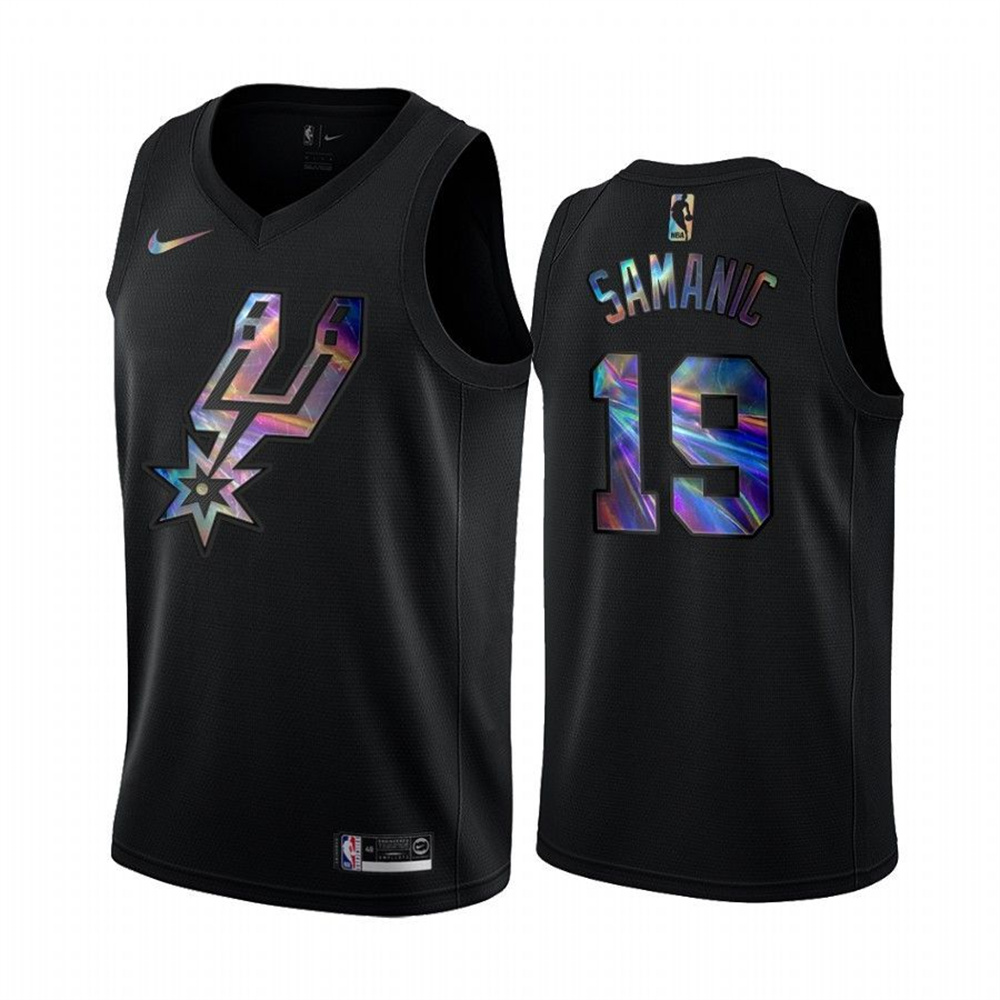 Nike Spurs #19 Luka Samanic Men's Iridescent Holographic Collection NBA Jersey - Black Nike Spurs #19 Luka Samanic Men's Iridescent Holographic Collection NBA Jersey - Black