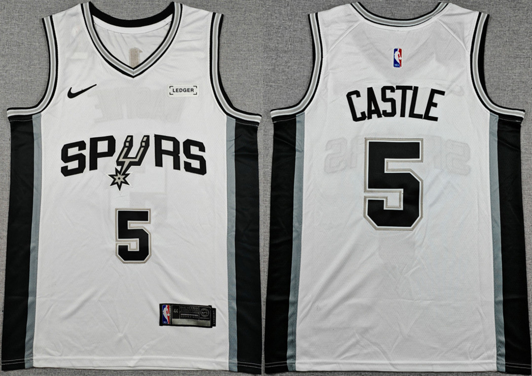 Men's San Antonio Spurs #5 Stephon Castle White 2025-26 Association Edition Stitched Basketball Jersey Men's San Antonio Spurs #5 Stephon Castle White 2025-26 Association Edition Stitched Basketball Jersey