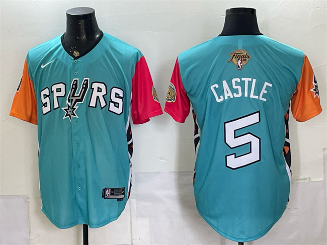 Men's San Antonio Spurs #5 Stephon Castle Teal 2026 Finals Patch Stitched Baseball Jersey