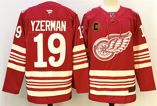 Men's Detroit Red Wings #19 Steve Yzerman Red 2025-26 With C Patch Centennial Premium Stitched Hockey Jersey Men's Detroit Red Wings #19 Steve Yzerman Red 2025-26 With C Patch Centennial Premium Stitched Hockey Jersey