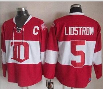 Detroit Red Wings #5 Nicklas Lidstrom Red Winter Classic CCM Throwback Stitched NHL jersey