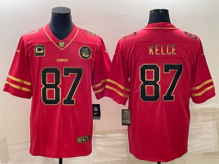 Men’s Kansas City Chiefs #87 Travis Kelce Red Gold 4-Star C Patch Vapor Untouchable Limited Stitched Jersey Men’s Kansas City Chiefs #87 Travis Kelce Red Gold 4-Star C Patch Vapor Untouchable Limited Stitched Jersey