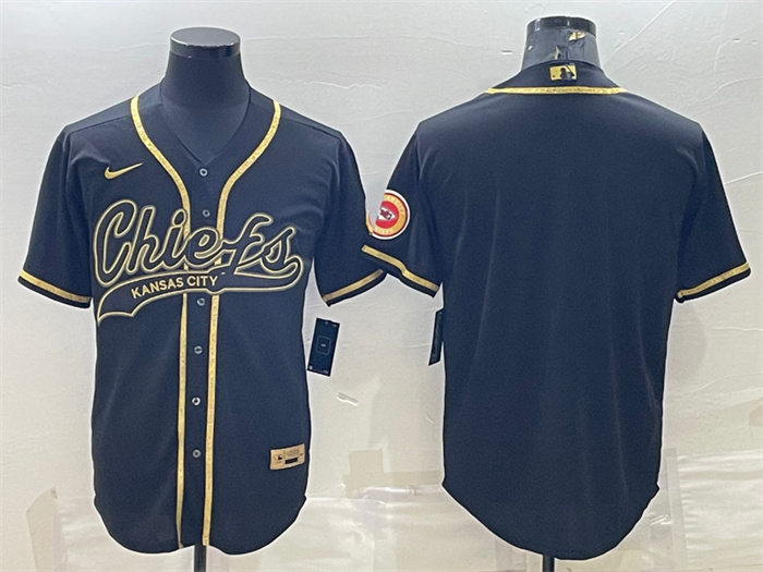 Men's Kansas City Chiefs Blank Black Gold With Patch Cool Base Stitched Baseball Jersey Men's Kansas City Chiefs Blank Black Gold With Patch Cool Base Stitched Baseball Jersey
