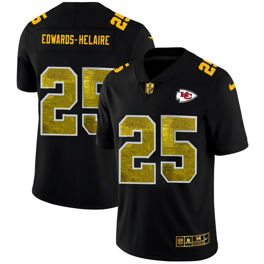 Kansas City Chiefs #25 Clyde Edwards-Helaire Men's Black Nike Golden Sequin Vapor Limited NFL Jersey Kansas City Chiefs #25 Clyde Edwards-Helaire Men's Black Nike Golden Sequin Vapor Limited NFL Jersey
