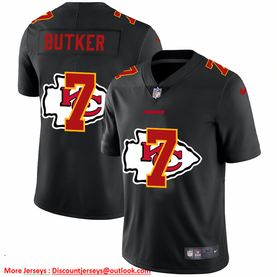 Kansas City Chiefs #7 Harrison Butker Men's Nike Team Logo Dual Overlap Limited NFL Jersey Black