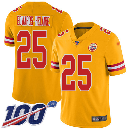 Nike Chiefs #25 Clyde Edwards-Helaire Gold Men's Stitched NFL Limited Inverted Legend 100th Season Jersey Nike Chiefs #25 Clyde Edwards-Helaire Gold Men's Stitched NFL Limited Inverted Legend 100th Season Jersey