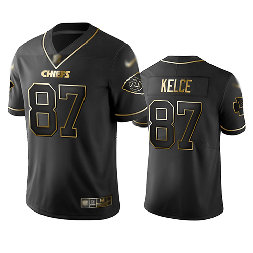 Chiefs #87 Travis Kelce Black Men's Stitched Football Limited Golden Edition Jersey Chiefs #87 Travis Kelce Black Men's Stitched Football Limited Golden Edition Jersey