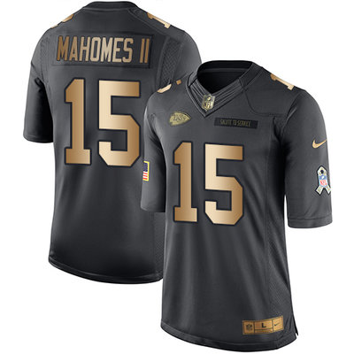 Nike Chiefs #15 Patrick Mahomes II Black Men's Stitched NFL Limited Gold Salute To Service Jersey