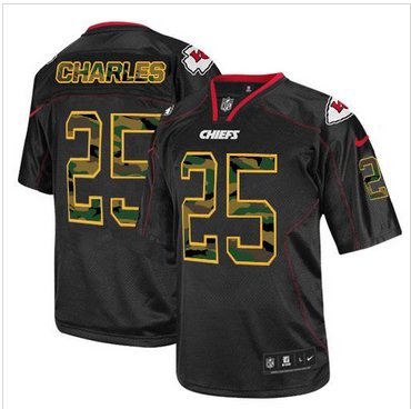 New Kansas City Chiefs #25 Jamaal Charles Black NFL Elite Camo Fashion Jersey