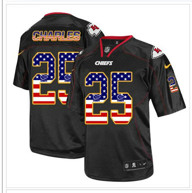 NEW Kansas City Chiefs #25 Jamaal Charles Black NFL Elite USA Flag Fashion Jersey