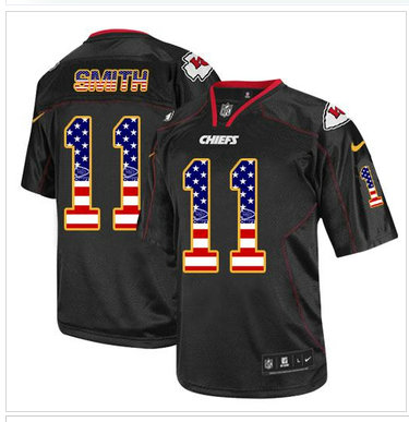NEW Kansas City Chiefs #11 Alex Smith Black NFL Elite USA Flag Fashion Jersey