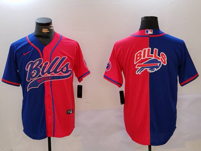 Men's Buffalo Bills big logo Red Blue Team Cool Base Stitched Baseball Jersey Men's Buffalo Bills big logo Red Blue Team Cool Base Stitched Baseball Jersey