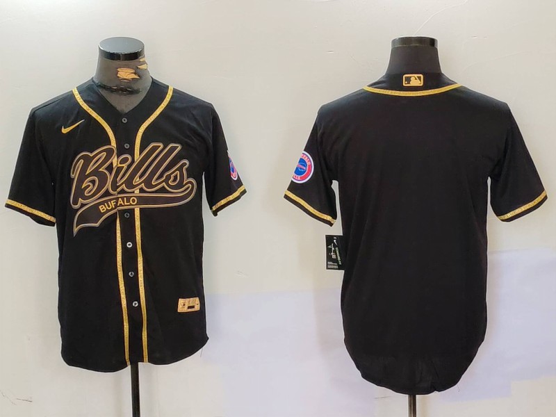 Men's Buffalo Bills Blank Black Team Cool Base Stitched Baseball Jersey 1