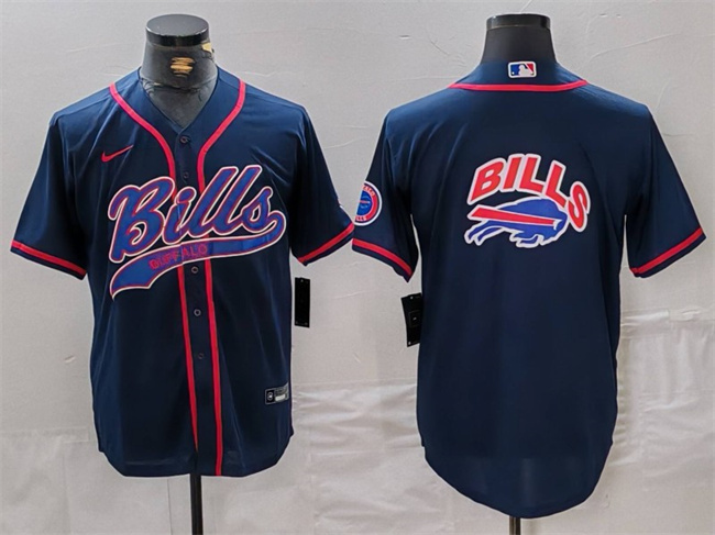 Men's Buffalo Bills Navy Team Big Logo With Patch Cool Base Stitched Baseball Jersey Men's Buffalo Bills Navy Team Big Logo With Patch Cool Base Stitched Baseball Jersey