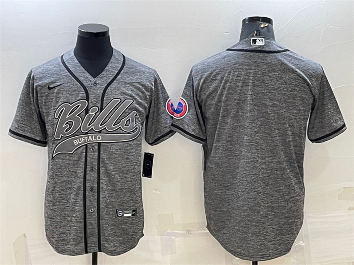Men's Buffalo Bills Blank Grey With Patch Cool Base Stitched Baseball Jersey Men's Buffalo Bills Blank Grey With Patch Cool Base Stitched Baseball Jersey