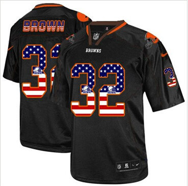NEW Cleveland Browns #32 Jim Brown Black NFL Elite USA Flag Fashion Jersey