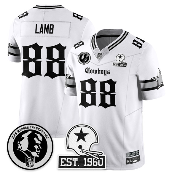 Men's Dallas Cowboys Active Player Custom White 2025 F.U.S.E. With John Madden Patch & Established In 1960 Patch Vapor Limited Stitched Football Jersey