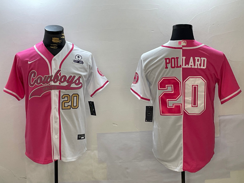 Men's Dallas Cowboys #20 Tony Pollard Red White With Patch Cool Base Stitched Baseball Jersey 3 Men's Dallas Cowboys #20 Tony Pollard Red White With Patch Cool Base Stitched Baseball Jersey 3