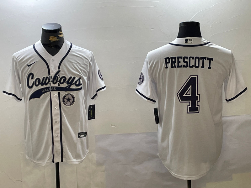 Men's Dallas Cowboys #4 White Team With Patch Cool Base Stitched Baseball Jersey 1 Men's Dallas Cowboys #4 White Team With Patch Cool Base Stitched Baseball Jersey 1