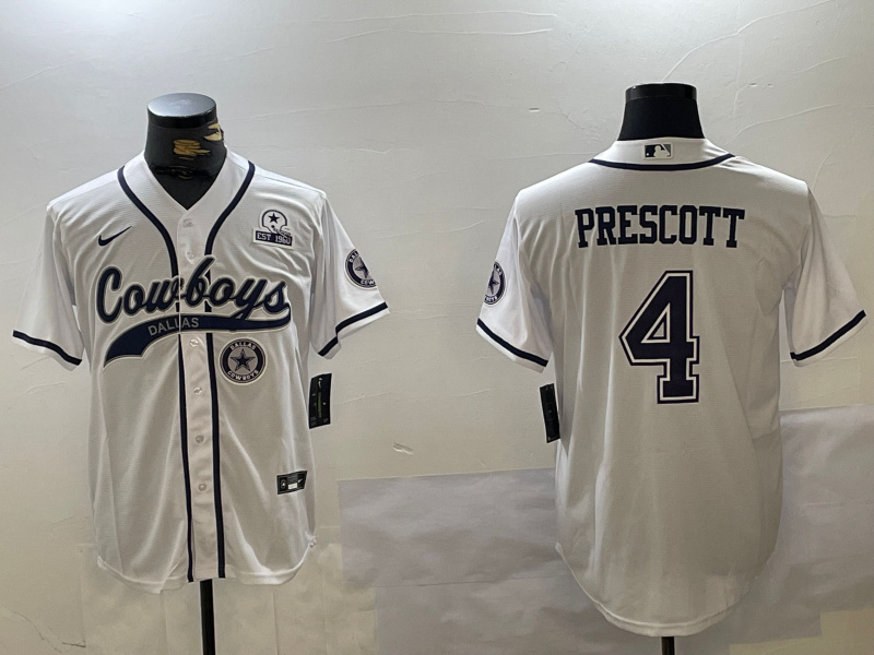 Men's Dallas Cowboys #4 White Team With Patch Cool Base Stitched Baseball Jersey Men's Dallas Cowboys #4 White Team With Patch Cool Base Stitched Baseball Jersey