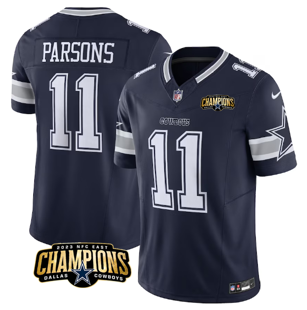 Men's Dallas Cowboys #11 Micah Parsons Navy 2023 F.U.S.E. NFC East Champions Patch Stitched Football Jersey