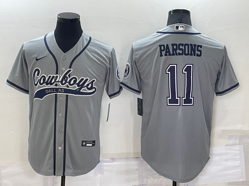 Men's Dallas Cowboys #11 Micah Parsons Grey Cool Base Stitched Baseball Jersey Men's Dallas Cowboys #11 Micah Parsons Grey Cool Base Stitched Baseball Jersey