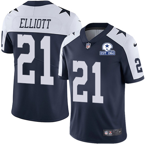 Nike Cowboys #21 Ezekiel Elliott Navy Blue Thanksgiving Men's Stitched With Established In 1960 Patch NFL Vapor Untouchable Limited Throwback Jersey Nike Cowboys #21 Ezekiel Elliott Navy Blue Thanksgiving Men's Stitched With Established In 1960 Patch NFL Vapor Untouchable Limited Throwback Jersey