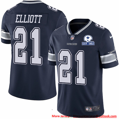 Nike Cowboys #21 Ezekiel Elliott Navy Blue Team Color Men's Stitched With Established In 1960 Patch NFL Vapor Untouchable Limited Jersey