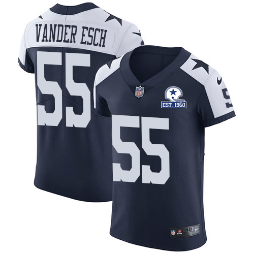 Nike Cowboys #55 Leighton Vander Esch Navy Blue Thanksgiving Men's Stitched With Established In 1960 Patch NFL Vapor Untouchable Throwback Elite Jersey