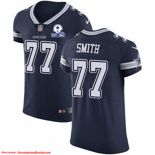 Nike Cowboys #77 Tyron Smith Navy Blue Team Color Men's Stitched With Established In 1960 Patch NFL Vapor Untouchable Elite Jersey