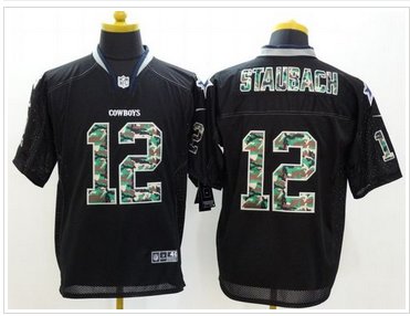 NEW Dallas Cowboys #12 Roger Staubach Black NFL Elite Camo Fashion Jersey