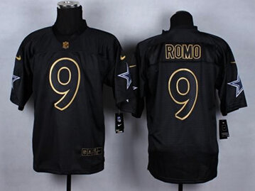 NEW Dallas Cowboys #9 Tony Romo Black NFL Elite Gold No. Fashion Jersey