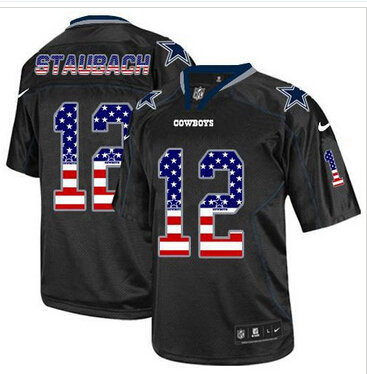 NEW Dallas Cowboys #12 Roger Staubach Black NFL Elite USA Flag Fashion Jersey