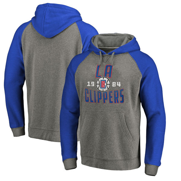 LA Clippers Fanatics Branded Ash Antique Stack Tri Blend Raglan Pullover Hoodie