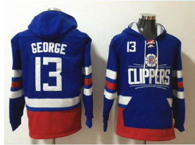 Men's Los Angeles Clippers #13 Paul George Blue Lace-Up Pullover Hoodie