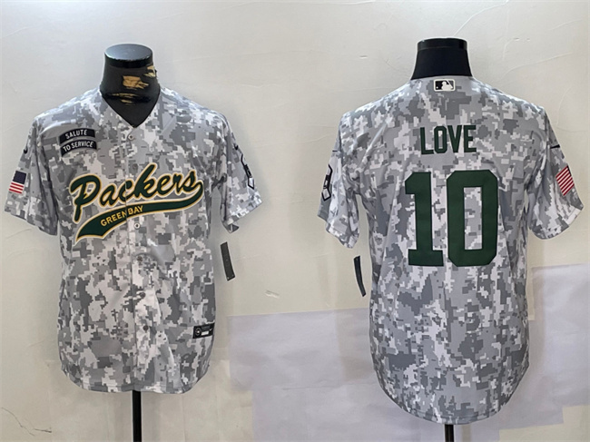 Men's Green Bay Packers #10 Jordan Love 2024 Arctic Camo Salute To Service Stitched Baseball Jersey Men's Green Bay Packers #10 Jordan Love 2024 Arctic Camo Salute To Service Stitched Baseball Jersey