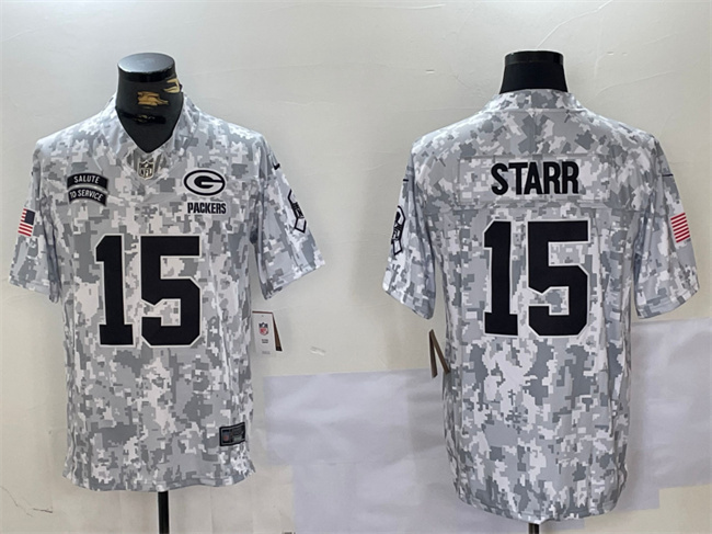 Men's Green Bay Packers #15 Bart Starr 2024 F.U.S.E Arctic Camo Salute To Service Limited Stitched Football Jersey