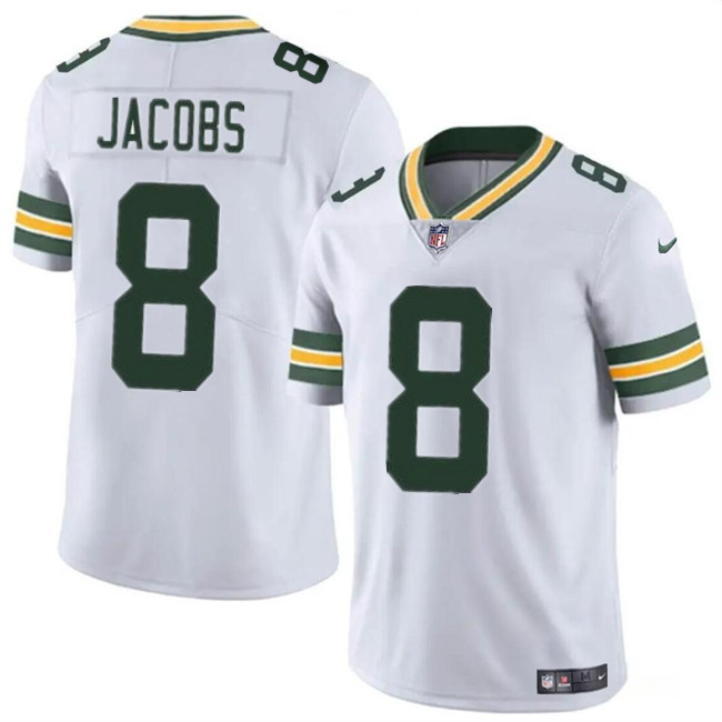 Men's Green Bay Packers #8 Josh Jacobs White Vapor Limited Stitched Football Jersey Men's Green Bay Packers #8 Josh Jacobs White Vapor Limited Stitched Football Jersey