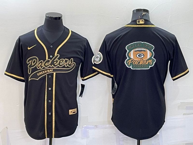 Men's Green Bay Packers Black Gold Team Big Logo With Patch Cool Base Stitched Baseball Jersey Men's Green Bay Packers Black Gold Team Big Logo With Patch Cool Base Stitched Baseball Jersey