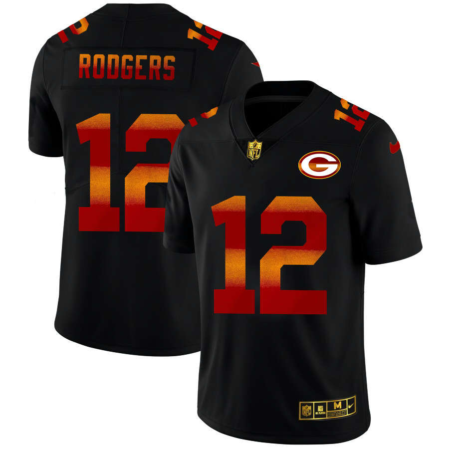Green Bay Packers #12 Aaron Rodgers Men's Black Nike Red Orange Stripe Vapor Limited NFL Jersey Green Bay Packers #12 Aaron Rodgers Men's Black Nike Red Orange Stripe Vapor Limited NFL Jersey