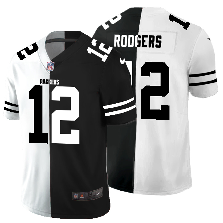 Green Bay Packers #12 Aaron Rodgers Men's Black V White Peace Split Nike Vapor Untouchable Limited NFL Jersey Green Bay Packers #12 Aaron Rodgers Men's Black V White Peace Split Nike Vapor Untouchable Limited NFL Jersey
