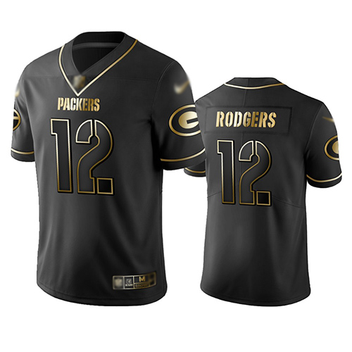 Packers #12 Aaron Rodgers Black Men's Stitched Football Limited Golden Edition Jersey Packers #12 Aaron Rodgers Black Men's Stitched Football Limited Golden Edition Jersey