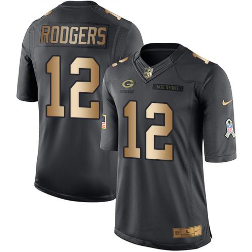 Nike Packers #12 Aaron Rodgers Black Men's Stitched NFL Limited Gold Salute To Service Jersey Nike Packers #12 Aaron Rodgers Black Men's Stitched NFL Limited Gold Salute To Service Jersey