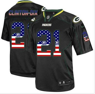 NEW Green Bay Packers #21 Ha Ha Clinton-Dix Black NFL Elite USA Flag Fashion Jersey
