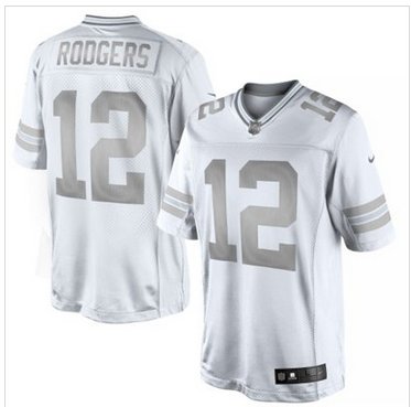 New Green Bay Packers #12 Aaron Rodgers White Platinum Jersey